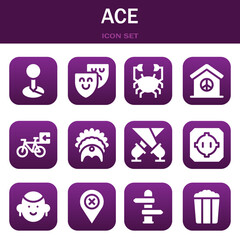 ace icon set. Vector illustrations related with Placeholder, Theater and Crab