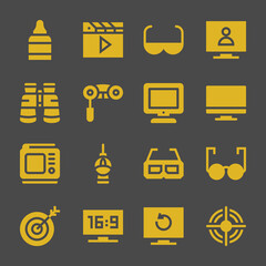 vision web icons. Eye drops and Clapper, Television and Tv symbol, vector signs