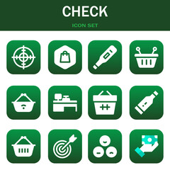check icon set. Vector illustrations related with Target, Shopping and Thermometer