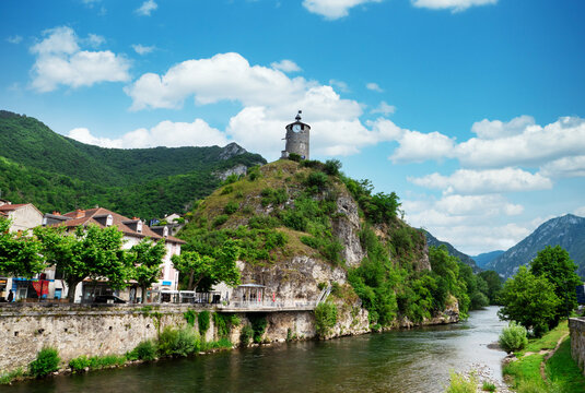 Riverside village of Tarascon sur Ariege, France