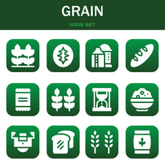 grain icon set. Vector illustrations related with Wheat, Sourdough and Silo