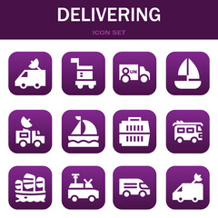 delivering icon set. Vector illustrations related with Van, Carrier and Van