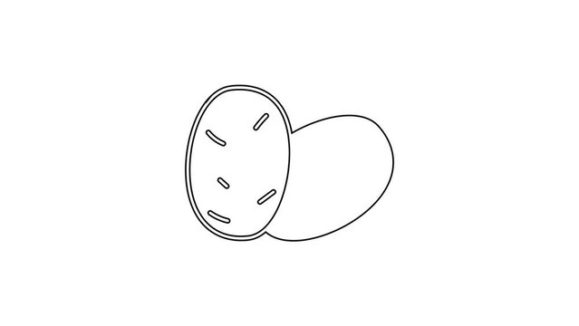 Black line Potato icon isolated on white background. 4K Video motion graphic animation