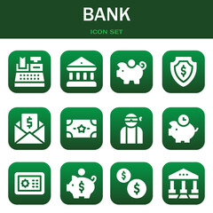 bank icon set. Vector illustrations related with Cash register, Bank and Piggy bank