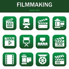 filmmaking icon set. Vector illustrations related with Clapperboard, Director and Clapperboard