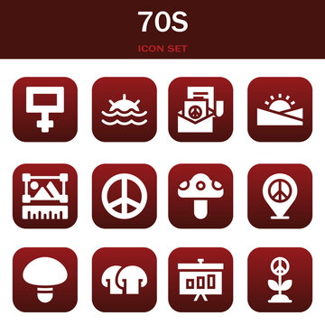 70s icon set. Vector illustrations related with Peace, Sunset and Peace