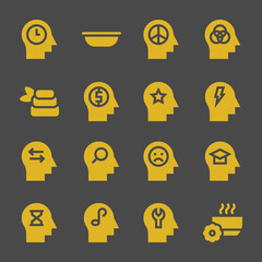 mindfulness web icons. Mind and Bowl, Mind and Mind symbol, vector signs