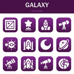 galaxy icon set. Vector illustrations related with Exposure, Star and Rocket launch