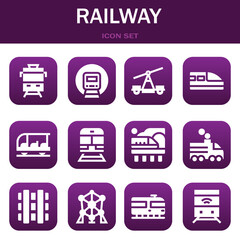 railway icon set. Vector illustrations related with Train, Railway and Train