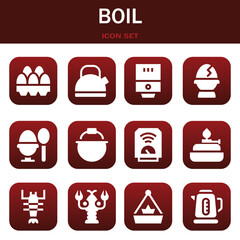 boil icon set. Vector illustrations related with Eggs, Kettle and Water heater