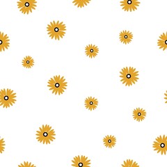 Simple vintage pattern. cute yellow flowers. white background. Fashionable print for textiles and wallpaper.