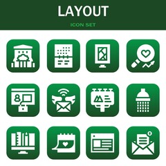 layout icon set. Vector illustrations related with Bar, Calendar and Billboard