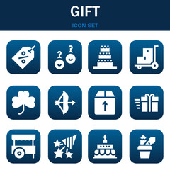 gift icon set. Vector illustrations related with Tag, Earrings and Cake