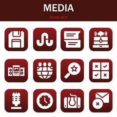 media icon set. Vector illustrations related with Floppy disk, Stumbleupon and Chat