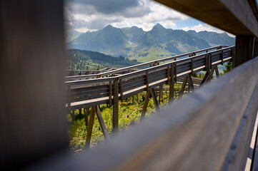 wooden walkway of Gäggersteg in Naturpark Gantrisch
