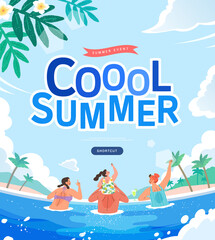 Summer Vacation Web Banner illustration.
