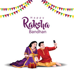 Indian brother and sister festival happy Raksha Bandhan concept. Rakhi celebration in india festive vector illustration	