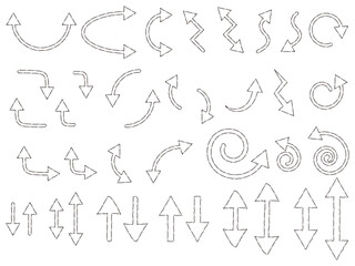 ラフな黒色の線と白色の塗りの矢印のベクターイラストセット
