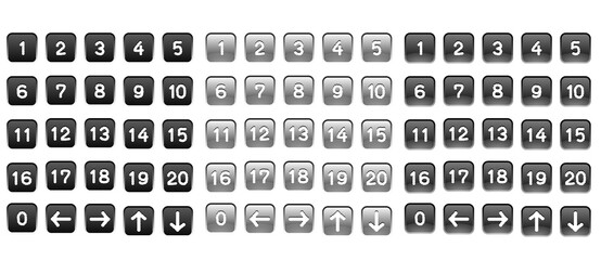 少しもこもこした手描き数字と矢印のボタン風の数字と矢印のセット