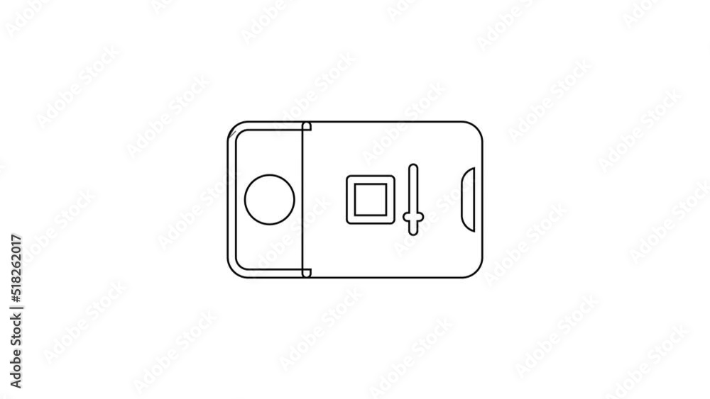 Poster black line mobile phone with record frame camera icon isolated on white background. mobile app appli