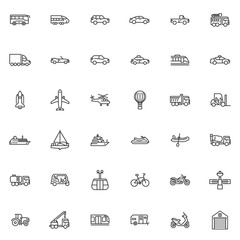 Transportation, vehicle line icons set