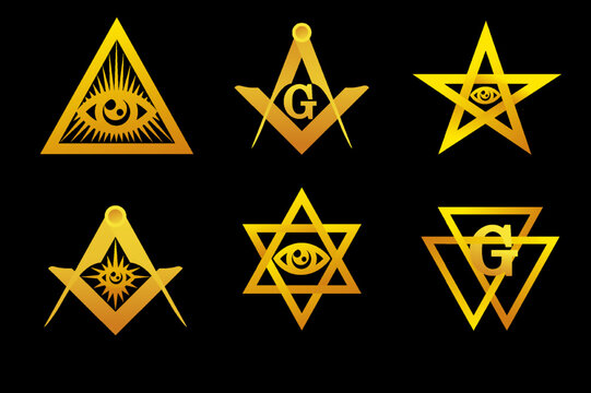Set masonic symbol. Vector Golden flat icons