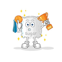 sugar sack winner with trophie. cartoon character