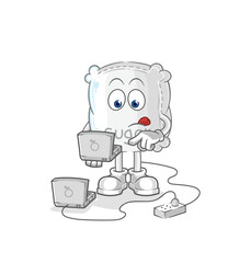sugar sack with laptop mascot. cartoon vector