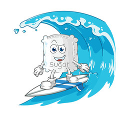 sugar sack surfing character. cartoon mascot vector