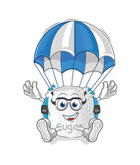 sugar sack skydiving character. cartoon mascot vector