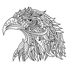Hand drawn of eagle head in zentangle style