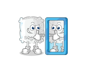 sugar sack looking into mirror cartoon. cartoon mascot vector