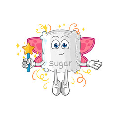 sugar sack fairy with wings and stick. cartoon mascot vector
