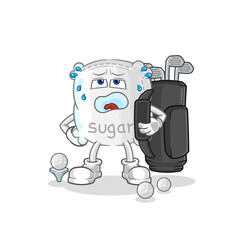 sugar sack with golf equipment. cartoon mascot vector