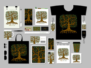 Obraz na płótnie Canvas Vintage tree of life with roots, concept art for your business. Creative ideas for cards, banner, web, promotional materials. Corporate identity template. Vector illustration