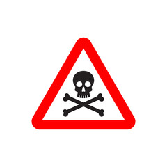 Poison bio hazard  vector logo design element. Caution warning symbol concept. Scull with crossed bones. Power fast speed logotype