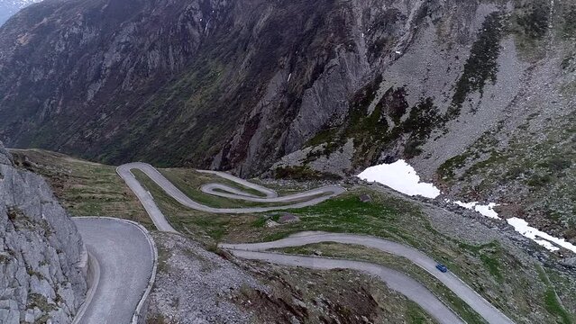 Old Road Airolo in Gotthard Pass from Drone View