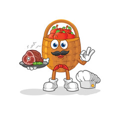 Fototapeta premium apple basket chef with meat mascot. cartoon vector