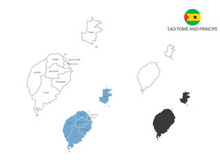 Naklejka premium 4 style of Sao Tome and Principe map vector illustration have all province and mark the capital city of Sao Tome and Principe. By thin black outline simplicity style and dark shadow style.