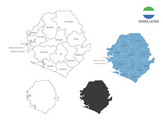4 style of Sierra Leone  map vector illustration have all province and mark the capital city of Sierra Leone. By thin black outline simplicity style and dark shadow style.