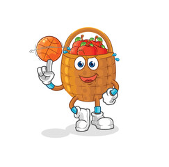 Obraz premium apple basket playing basket ball mascot. cartoon vector