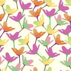 seamless plants pattern background with colourful cute flowers , greeting card or fabric