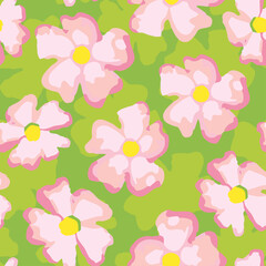 seamless plants pattern background with doodle fresh flowers , greeting card or fabric