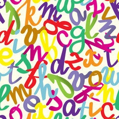 Colorful chaotic hand written latin letters. Seamless pattern. Vector illustration. 