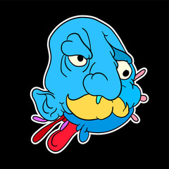 Sticker colorful doodle cartoon vector illustration. head, mask, evil, ghost and monster for logo mascot
