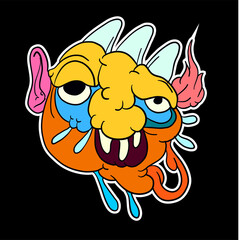 Sticker colorful doodle cartoon vector illustration. head, mask, evil, ghost and monster for logo mascot