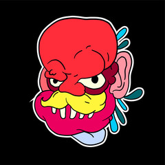 Obraz premium Sticker colorful doodle cartoon vector illustration. head, mask, evil, ghost and monster for logo mascot