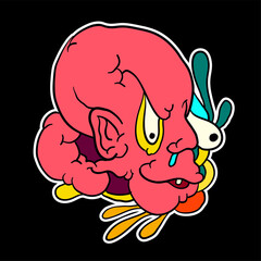 Sticker colorful doodle cartoon vector illustration. head, mask, evil, ghost and monster for logo mascot