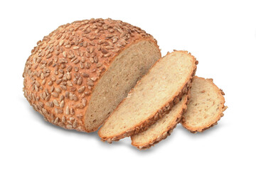 Wheat bread and loafs with sunflower seeds isolated on white