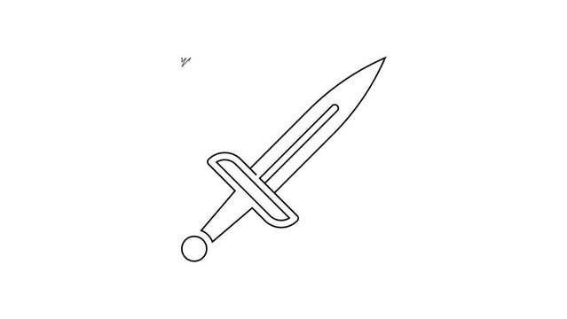 Black line Dagger icon isolated on white background. Knife icon. Sword with sharp blade. 4K Video motion graphic animation